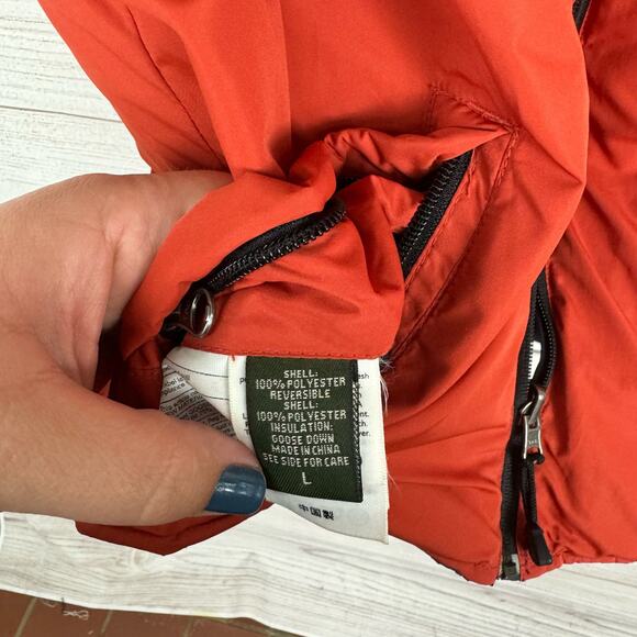 Eddie Bauer Men's Reversible Zip Up Down Orange/Navy Puffer Vest Size Large - Picture 12 of 15